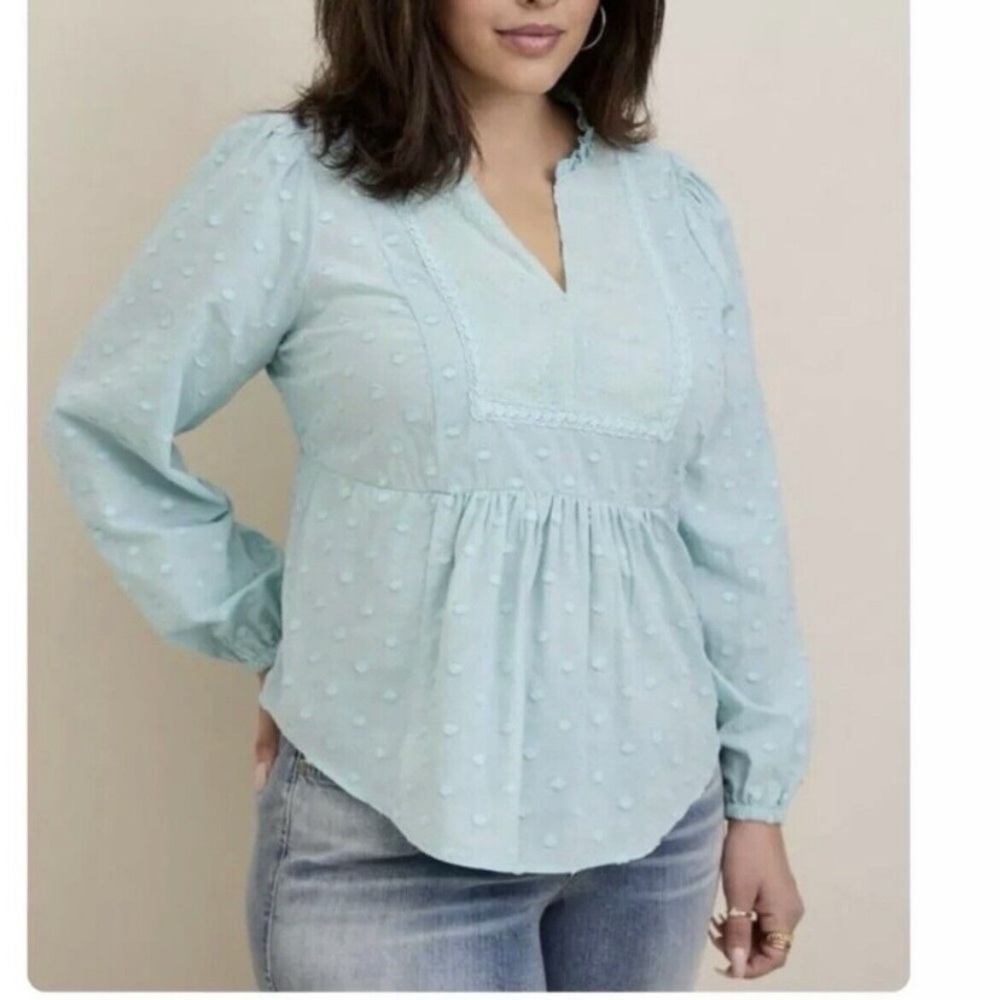 Torrid NWT Canal Blue Clip Dot Mixed Eyelet Yoke C3